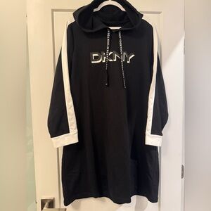 DKNY Black Hoodie with White Branded Drawstrings